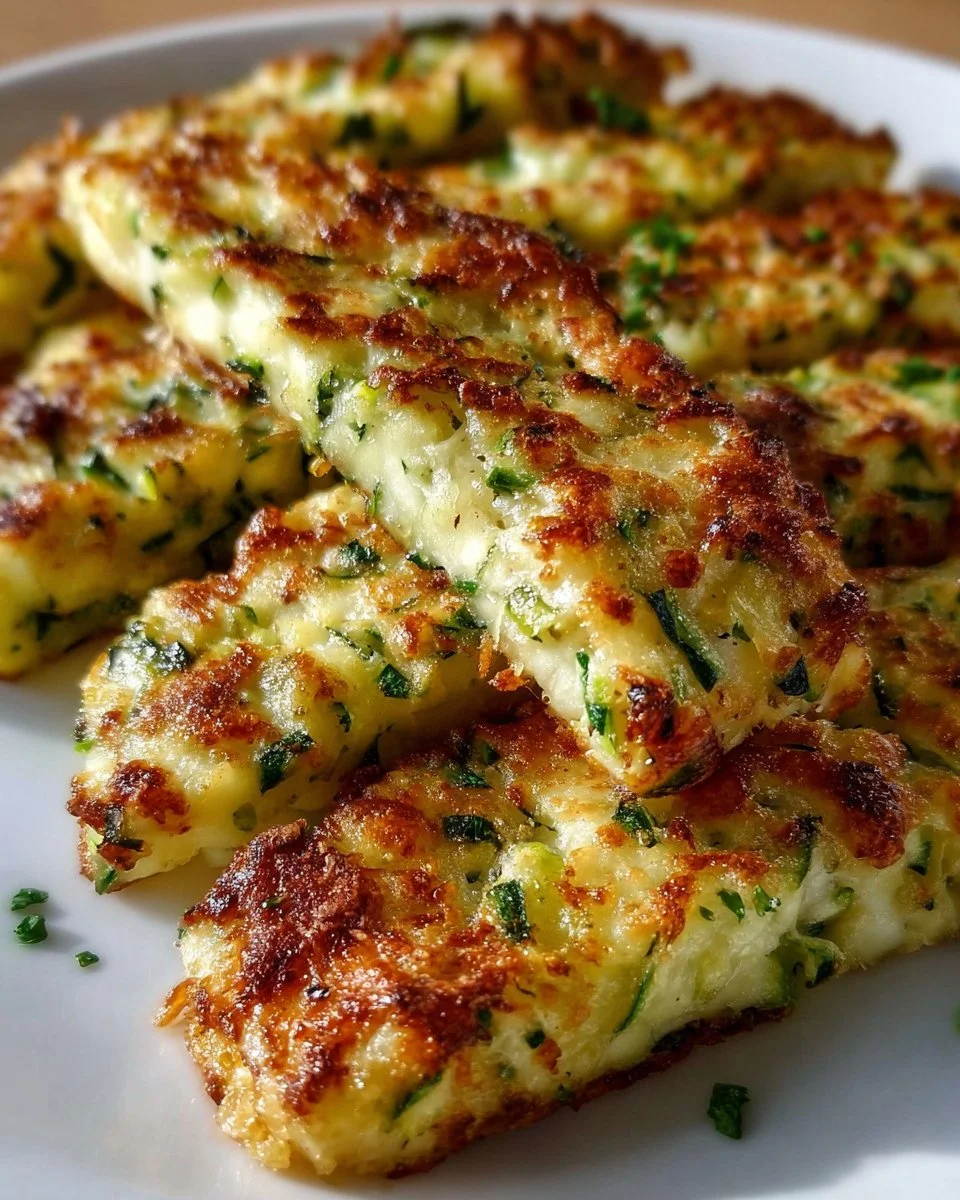 Cheesy zucchini breadsticks served on a plate with herbs