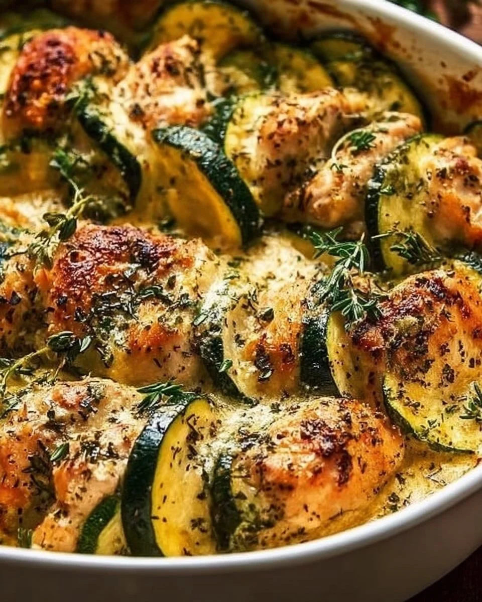 Sautéed chicken and zucchini in a skillet for a healthy dinner recipe