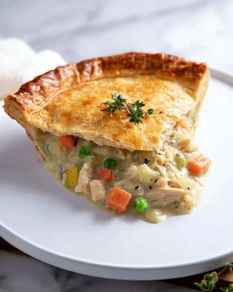Homemade Chicken Pot Pie served in a rustic dish with vegetables