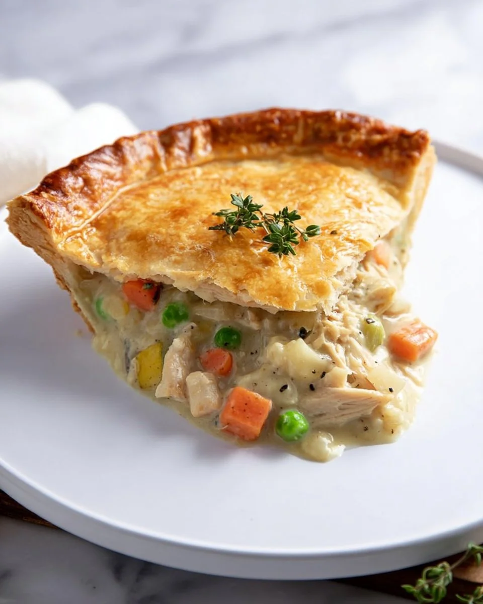 Homemade Chicken Pot Pie served in a rustic dish with vegetables