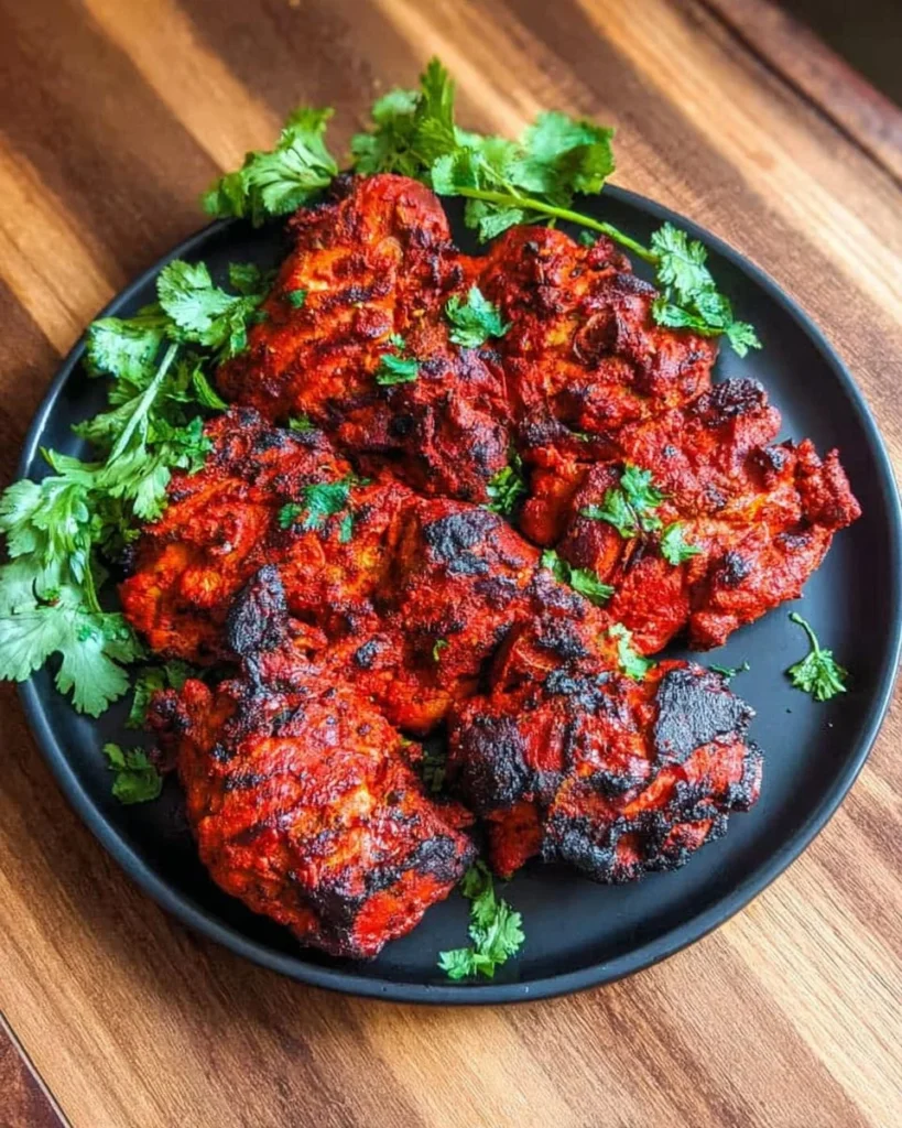 Delicious chicken tikka marinated in spices ready for grilling