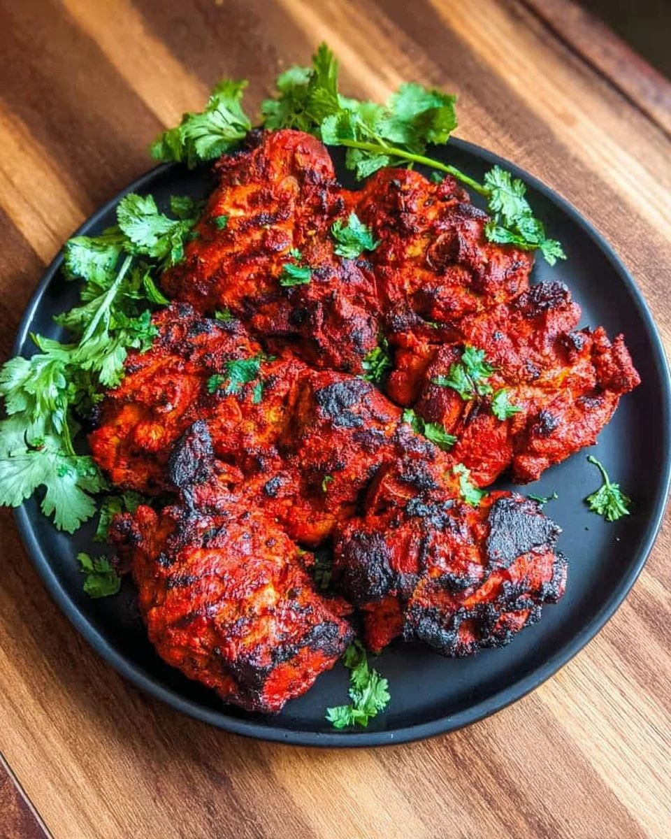 Delicious chicken tikka marinated in spices ready for grilling