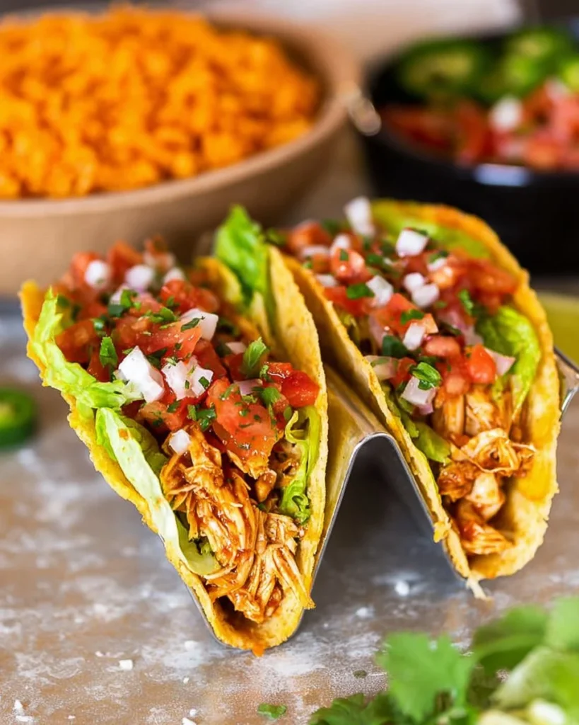Plate of Chicken Tinga served with tortillas and garnished with avocado