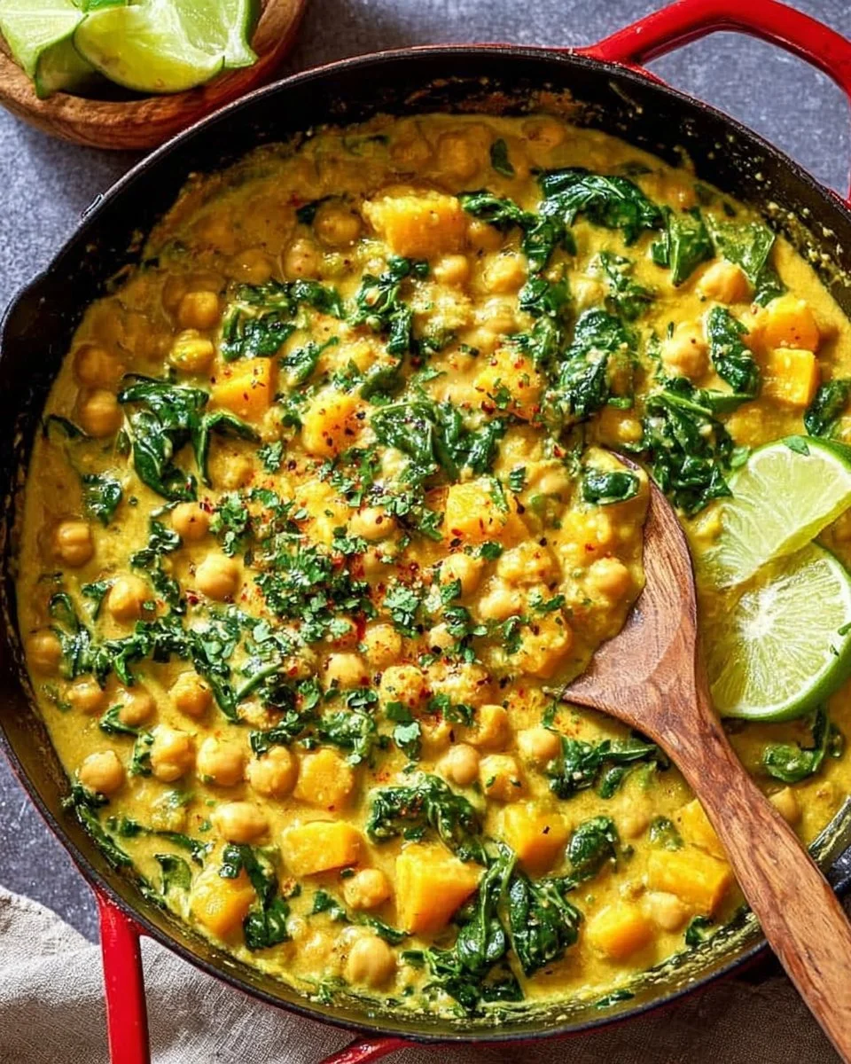 Bowl of chickpea butternut squash curry topped with fresh herbs