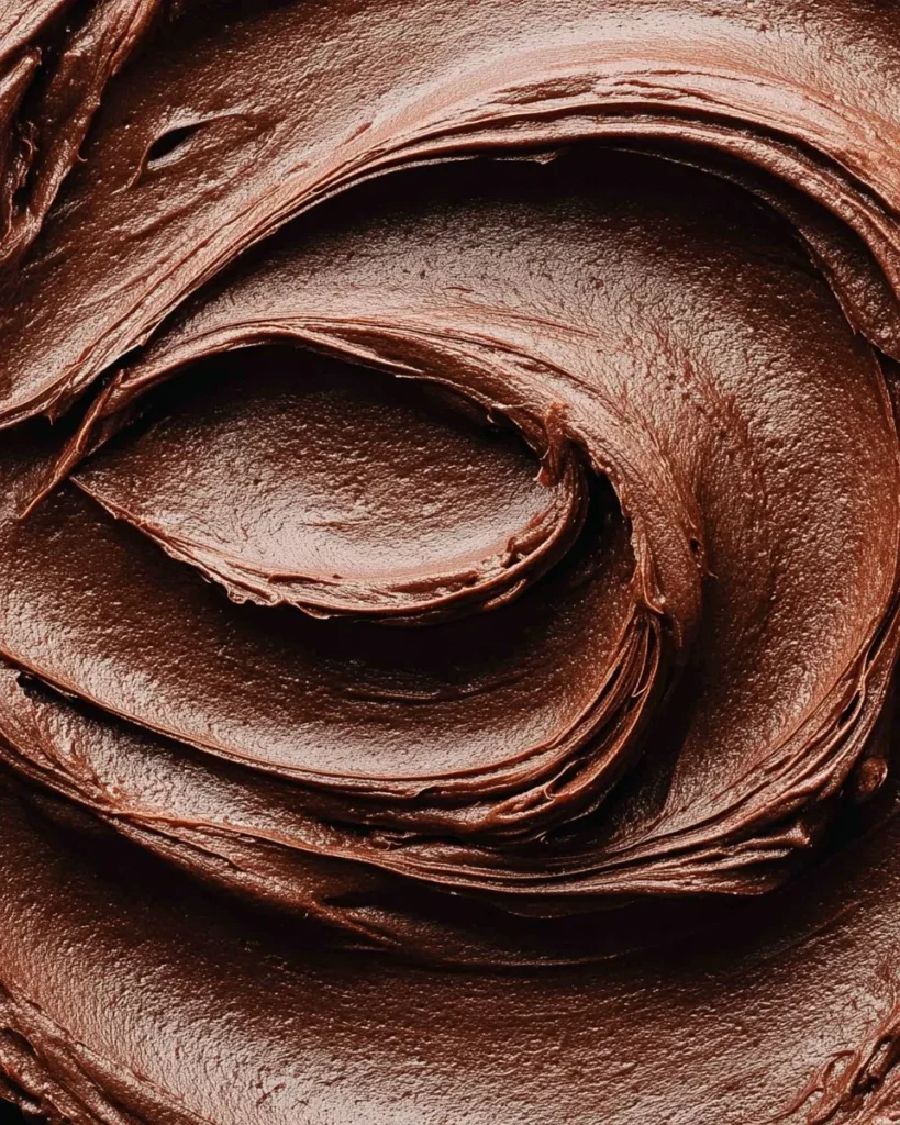 Delicious chocolate fudge frosting on a cake