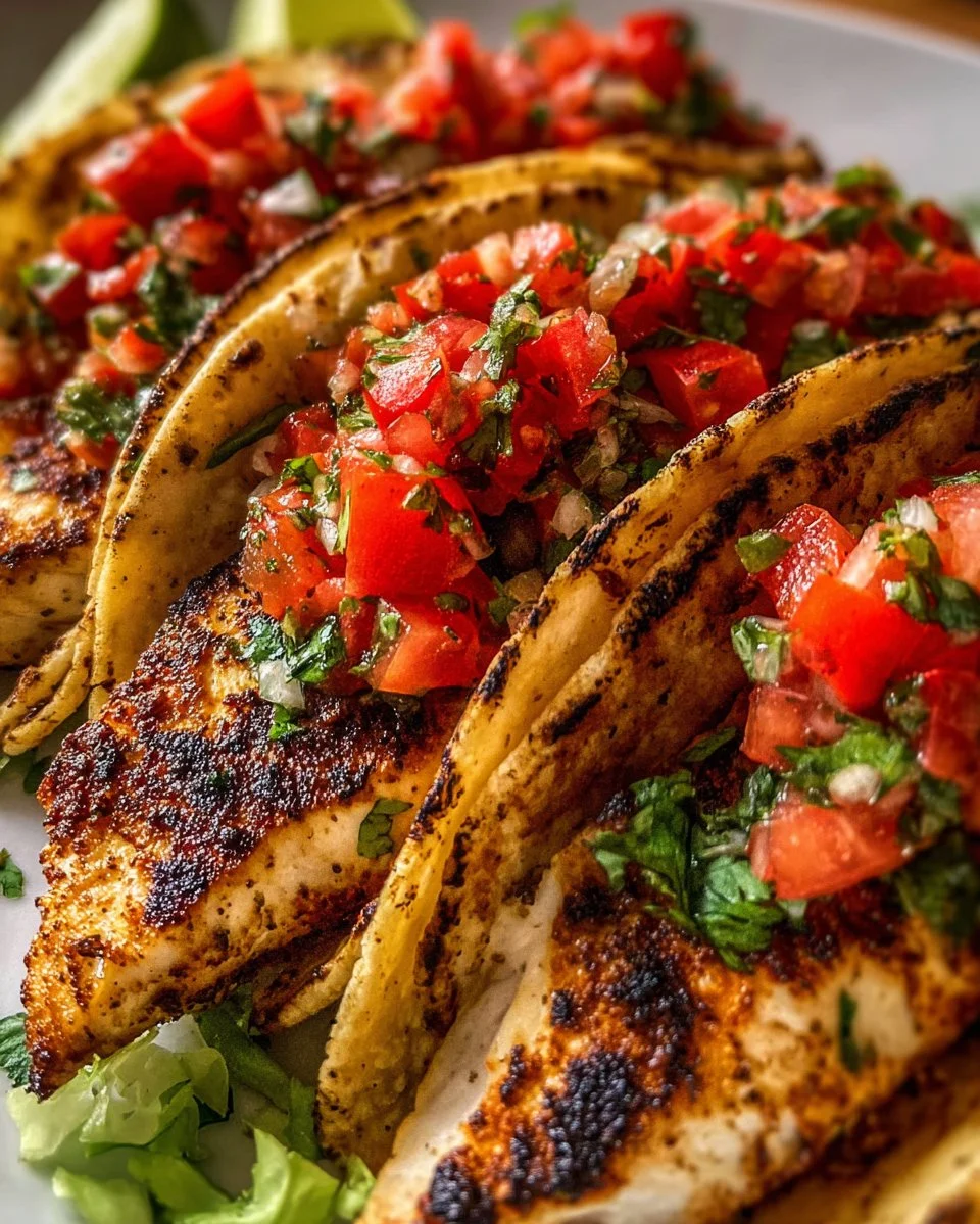Cilantro lime grilled chicken tacos served with fresh toppings