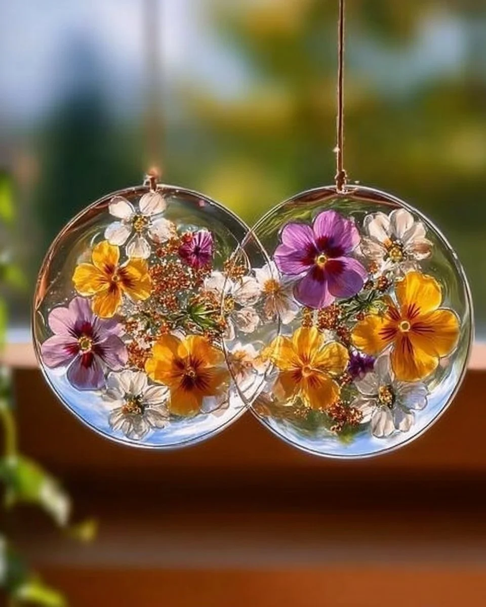 DIY clear glue flower suncatchers for vibrant home decor