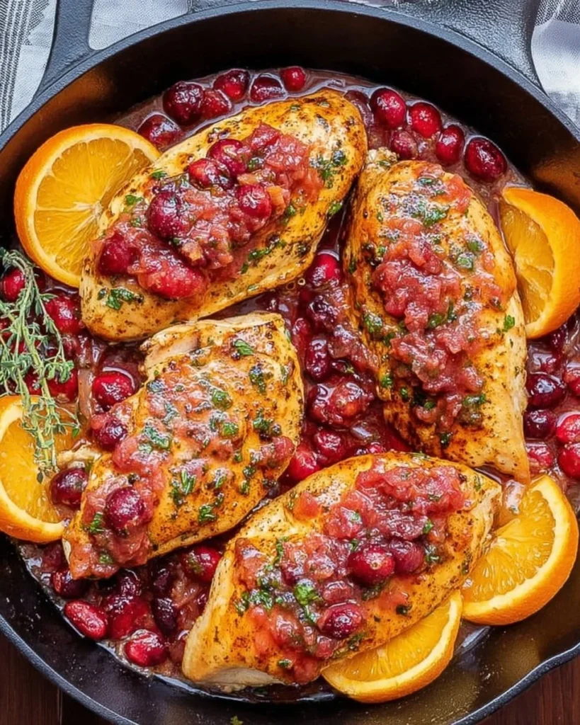 Cranberry Orange Chicken Breasts served with garnish