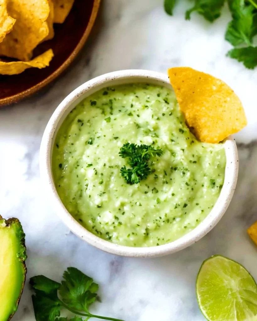 Creamy avocado green sauce drizzled over fresh vegetables