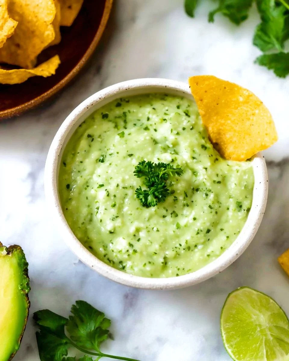 Creamy avocado green sauce drizzled over fresh vegetables