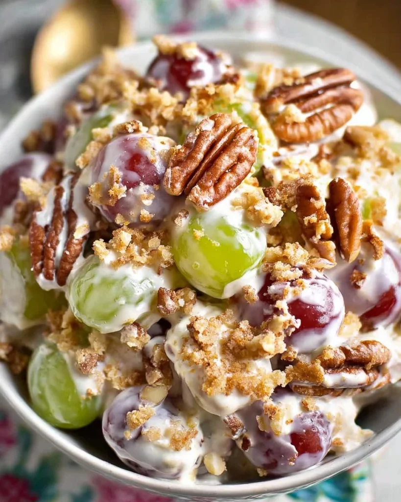 Delicious creamy grape salad with fresh grapes and a light dressing