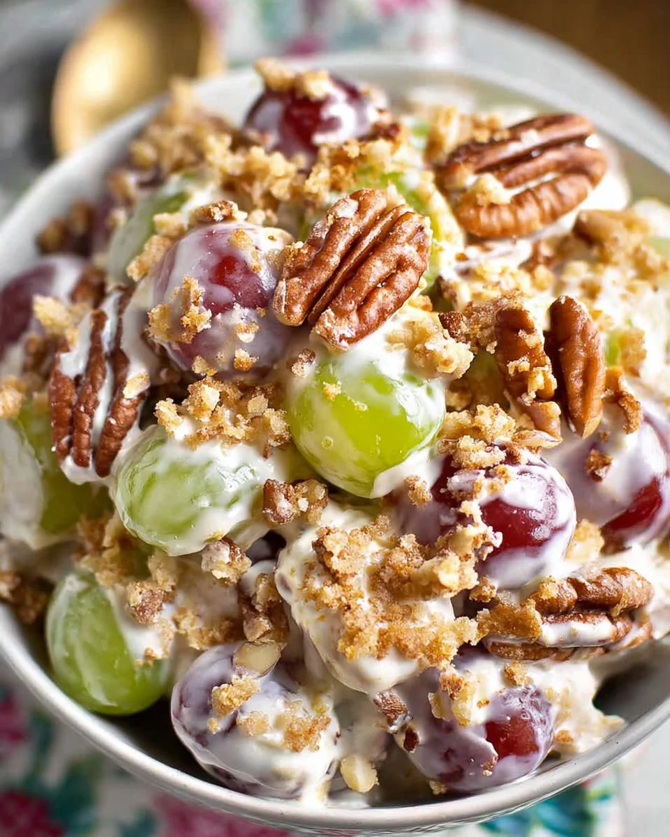 Delicious creamy grape salad with fresh grapes and a light dressing