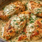 Creamy ranch chicken dish served with vegetables and herbs