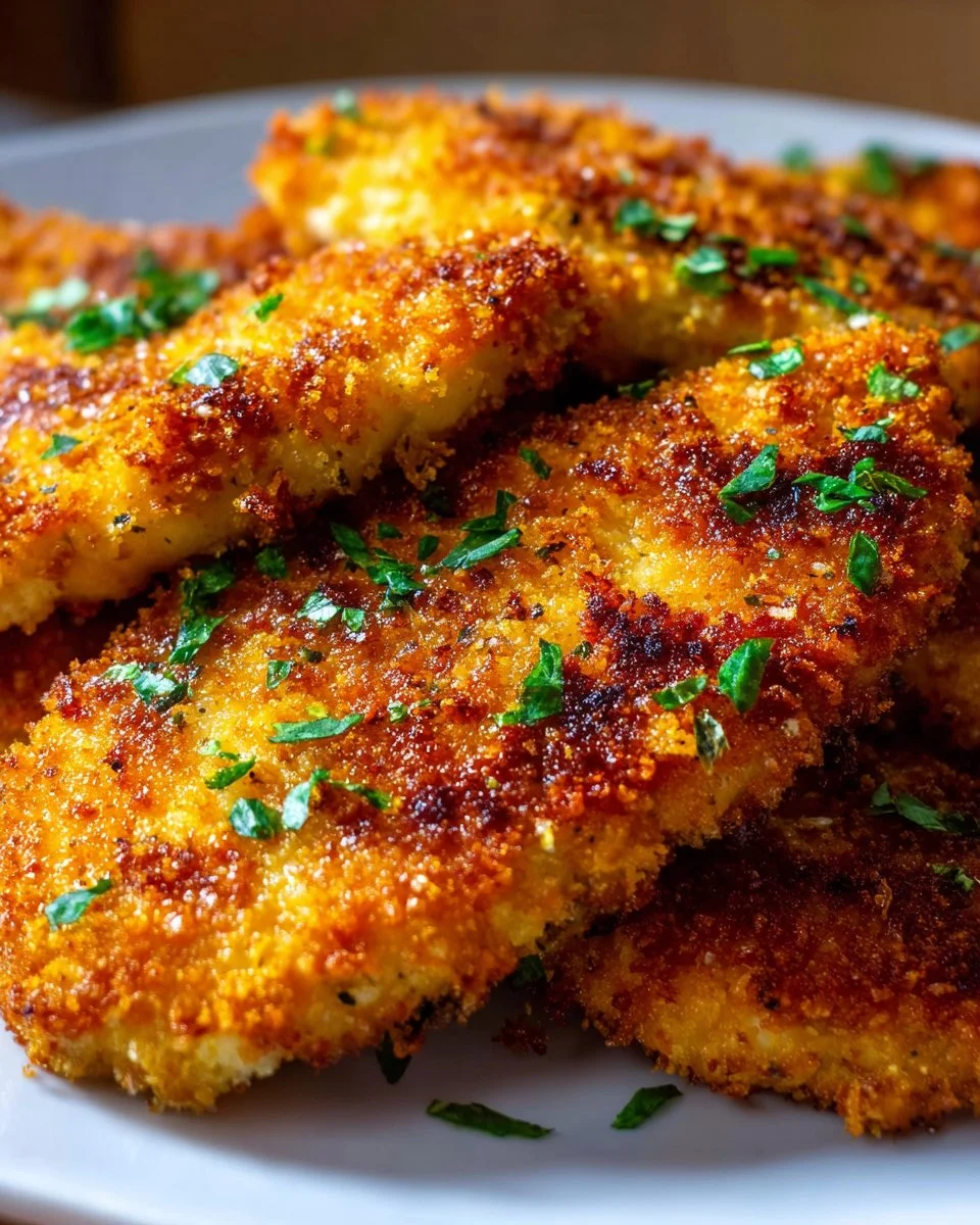 Crispy air fryer parmesan crusted chicken garnished with herbs