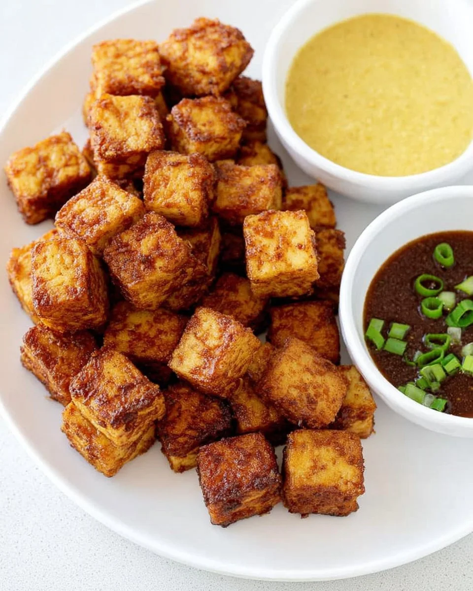 Crispy baked tofu served with vegetables in a bowl