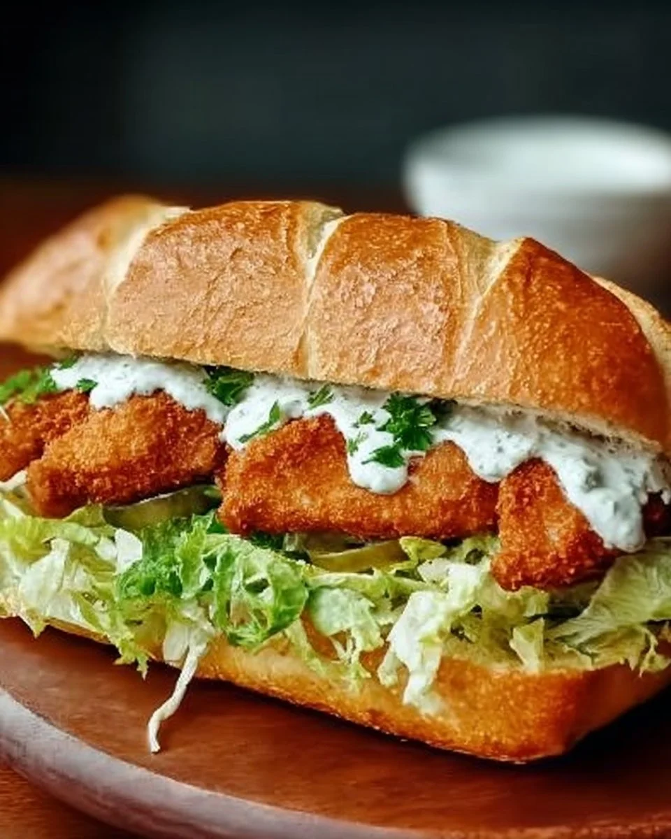 Crispy Chicken Caesar Sandwich with lettuce and creamy dressing