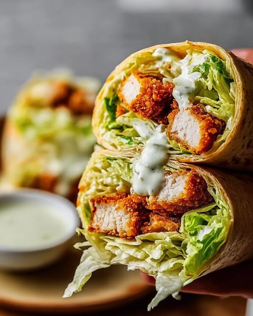 Crispy Chicken Caesar Wrap with fresh greens and Caesar dressing