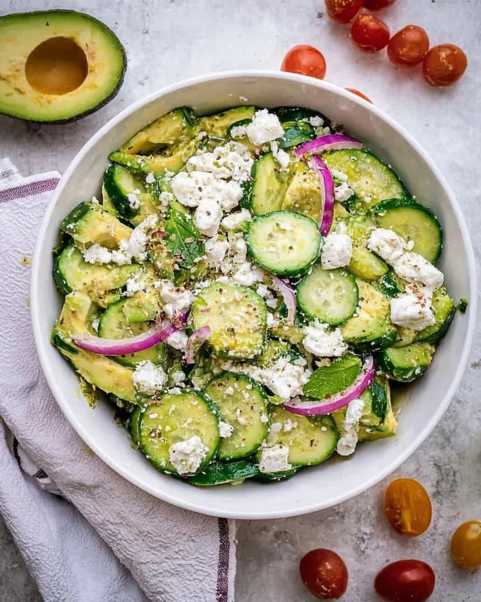 Cucumber Avocado Feta Salad with fresh ingredients and vibrant colors