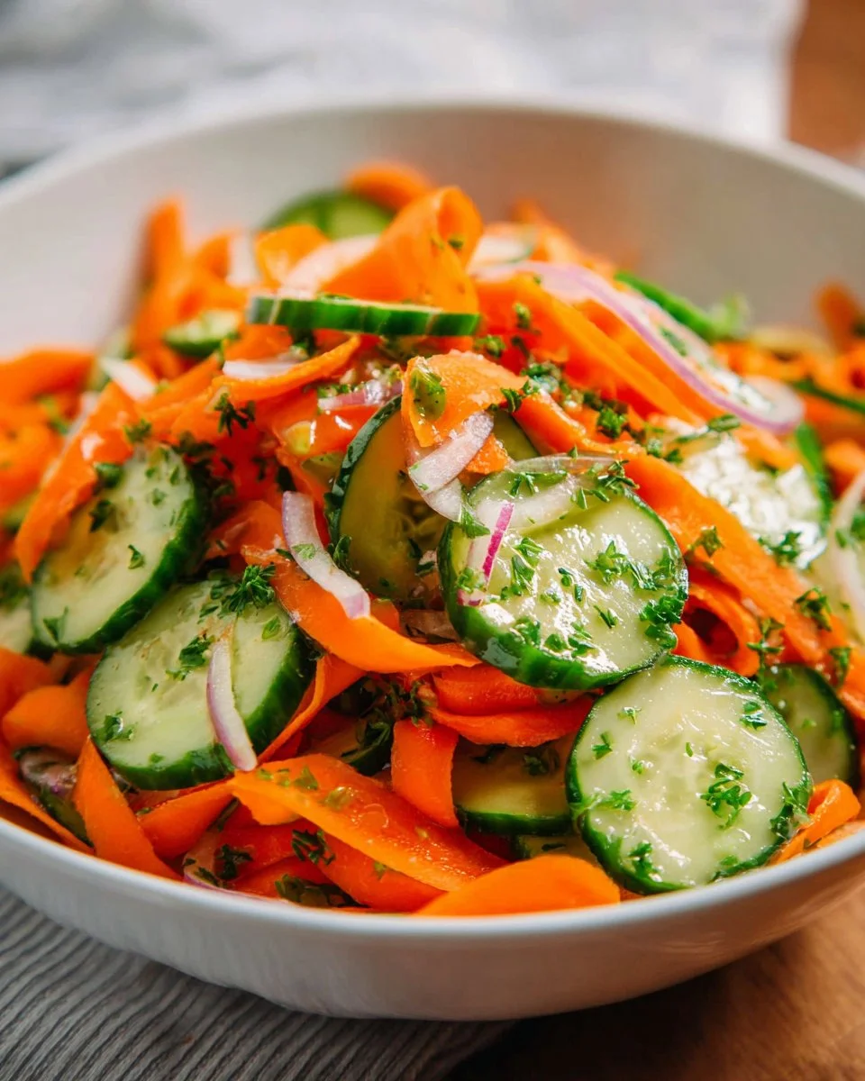 Fresh cucumber carrot salad with vibrant colors and healthy ingredients