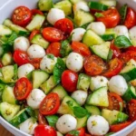 Fresh Cucumber Mozzarella Salad with herbs and dressing