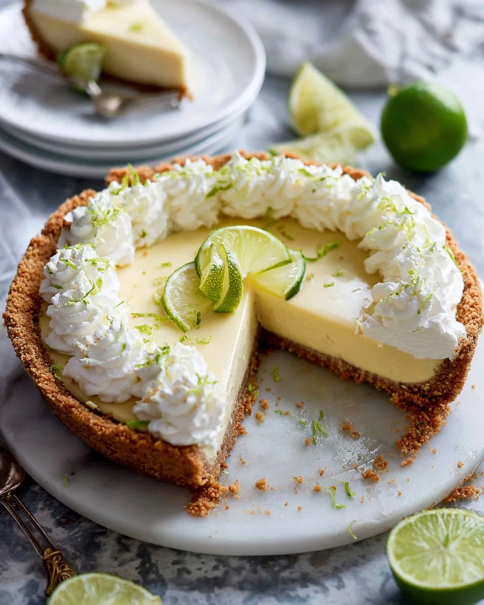 Deliciously creamy key lime pie with a graham cracker crust and whipped topping.