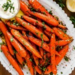 Plate of delicious roasted carrots, a healthy side dish for any meal.