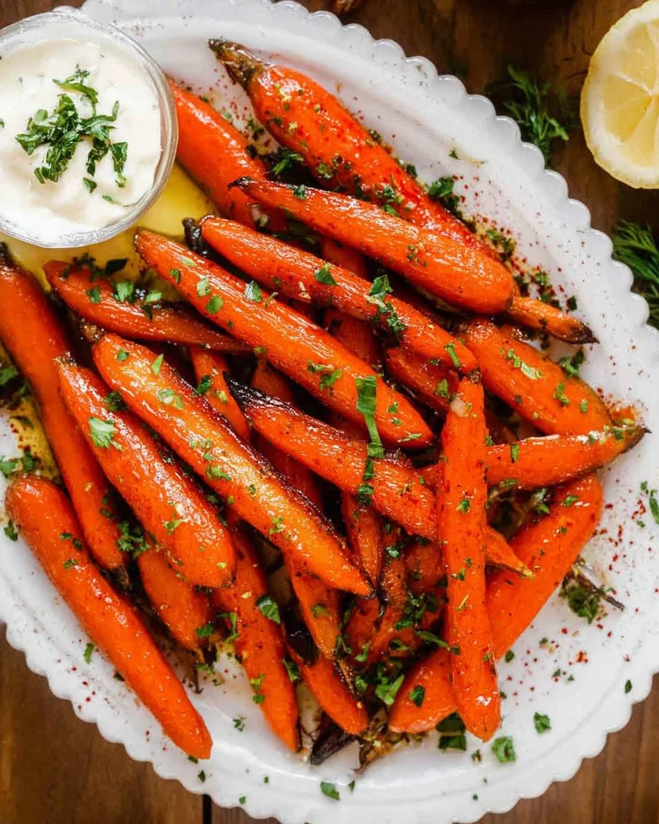 Plate of delicious roasted carrots, a healthy side dish for any meal.