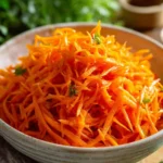 Fresh carrot salad with colorful vegetables in a bowl
