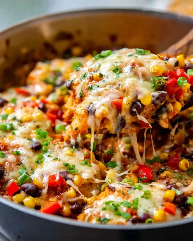 Plate of easy cowboy chicken garnished with fresh herbs and served with sides.