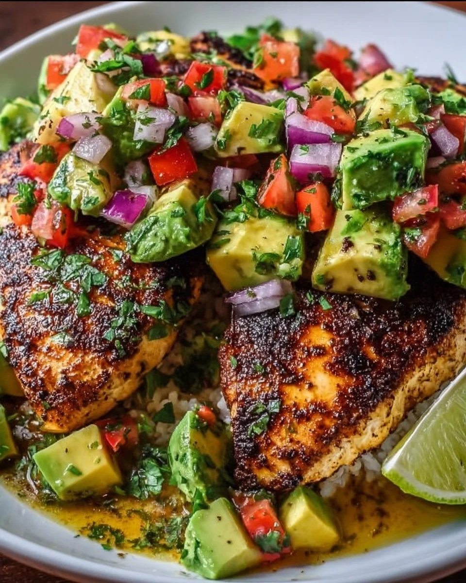 Zesty Fiesta Lime Chicken with Avocado served on a plate