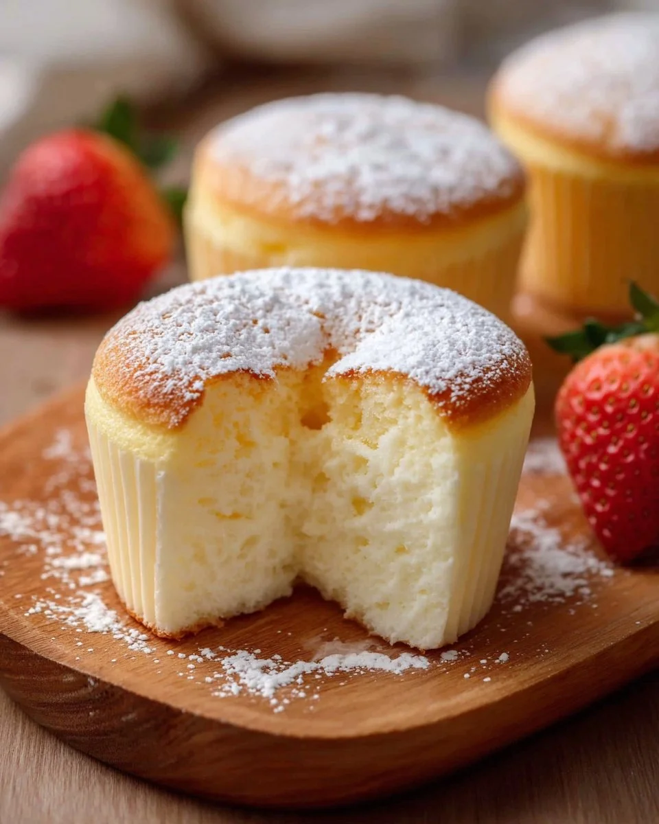 Fluffy Japanese Cotton Cheesecake Cupcakes on a white plate