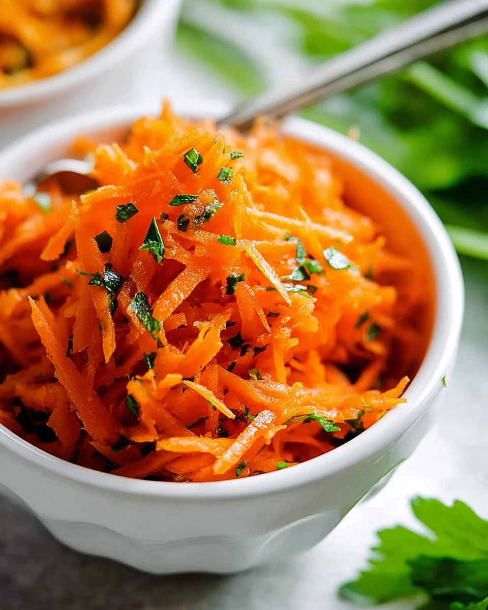 Freshly made French Carrot Salad with vibrant colors and healthy ingredients