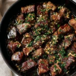 Delicious Garlic Butter Steak Bites garnished and ready to serve.