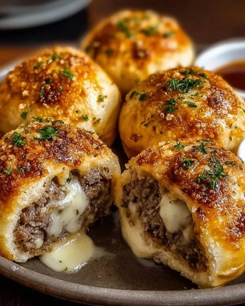 Garlic Parmesan Cheeseburger Bombs ready to serve on a plate