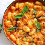 Plate of gnocchi served with delicious tomato sauce and fresh basil