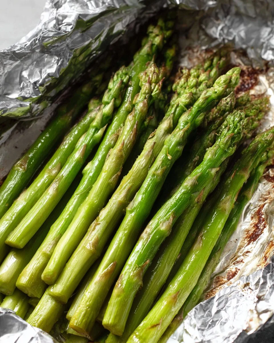 Grilled asparagus in foil cooked to perfection for a healthy side dish