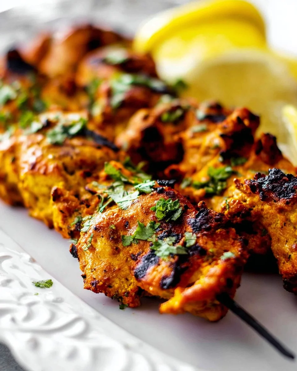 Delicious grilled chicken tikka served with spices and herbs