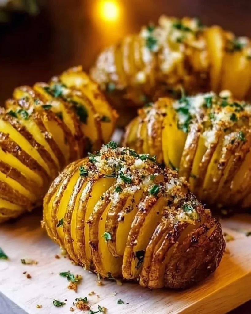 Deliciously baked Hasselback Potatoes with crispy edges and flavorful seasoning.