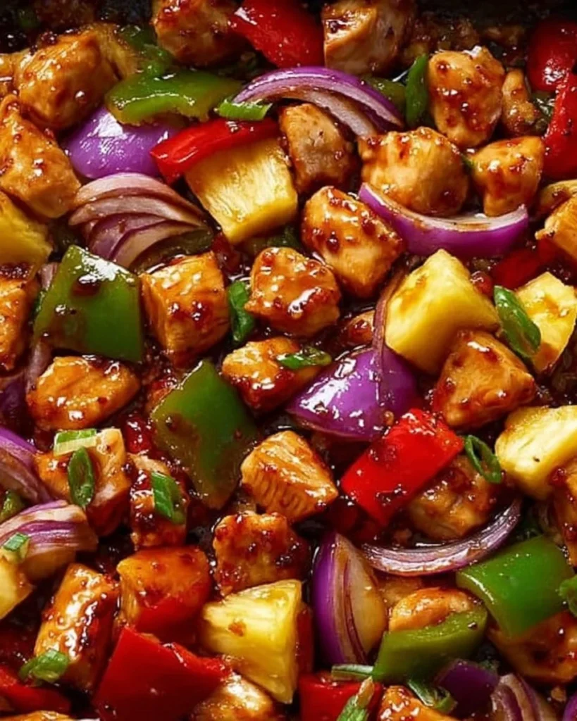 Hawaiian Chicken Sheet Pan Recipe with colorful vegetables and spices