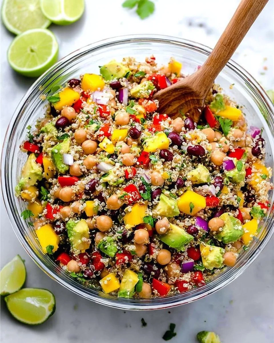 Healthy quinoa salad with fresh vegetables and dressing