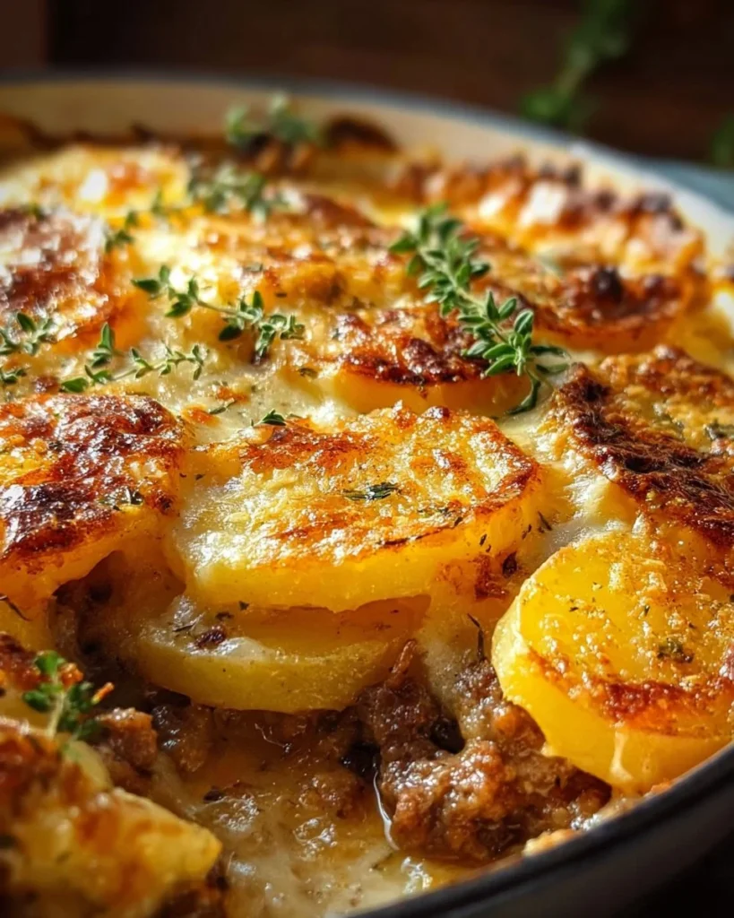 Delicious Hobo Casserole with ground beef and vegetables in a baking dish
