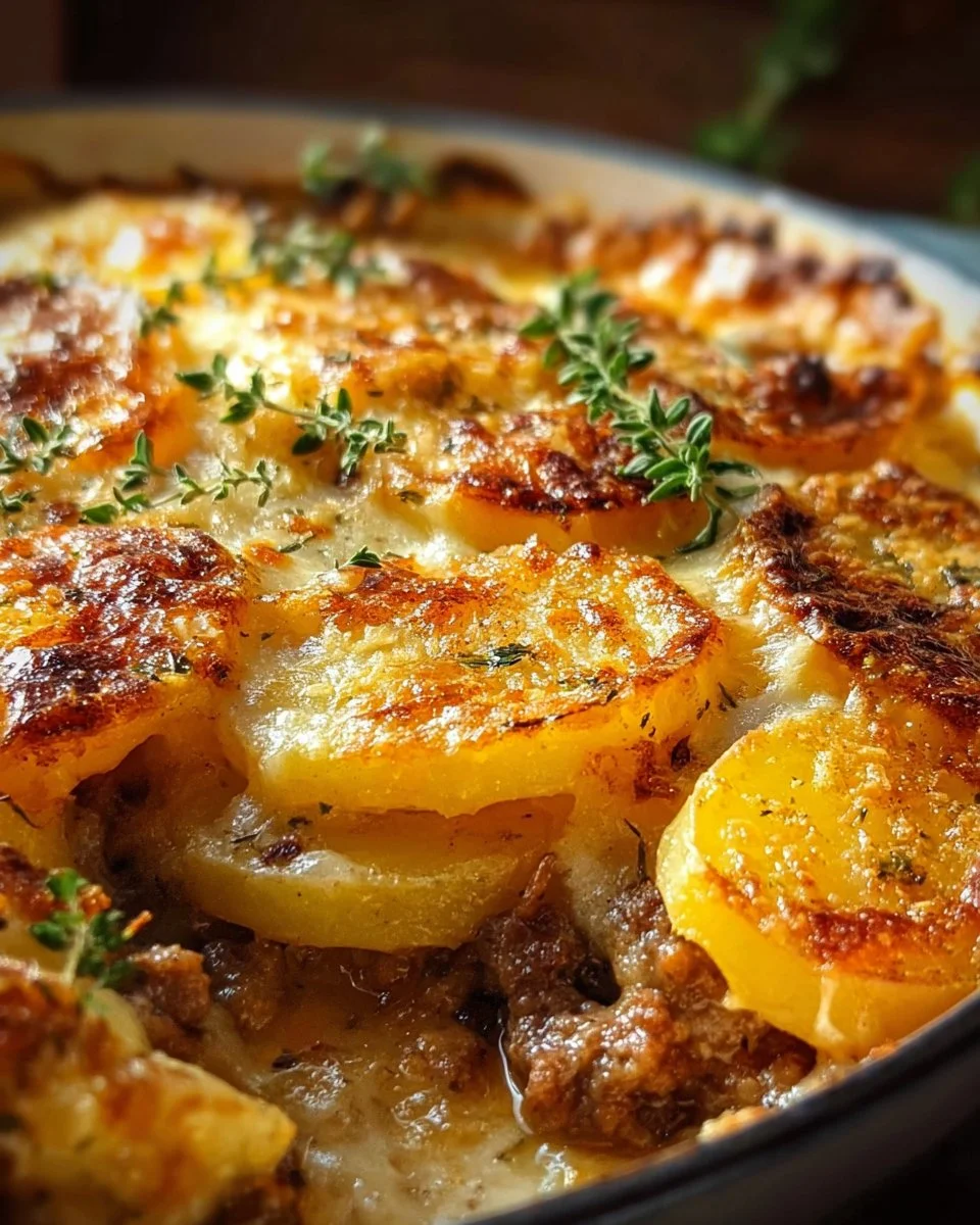 Delicious Hobo Casserole with ground beef and vegetables in a baking dish