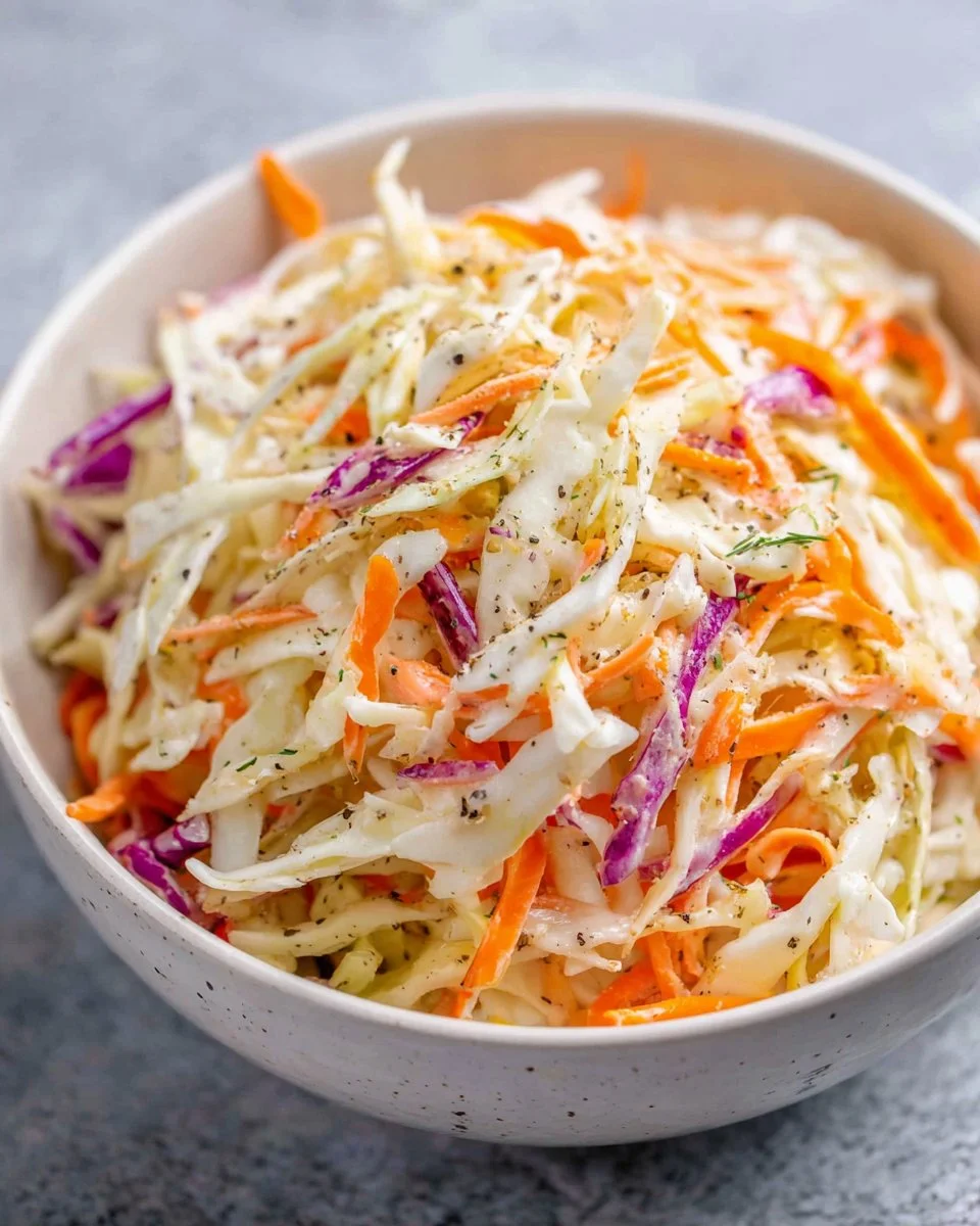 Creamy homemade coleslaw salad recipe with fresh vegetables and dressing