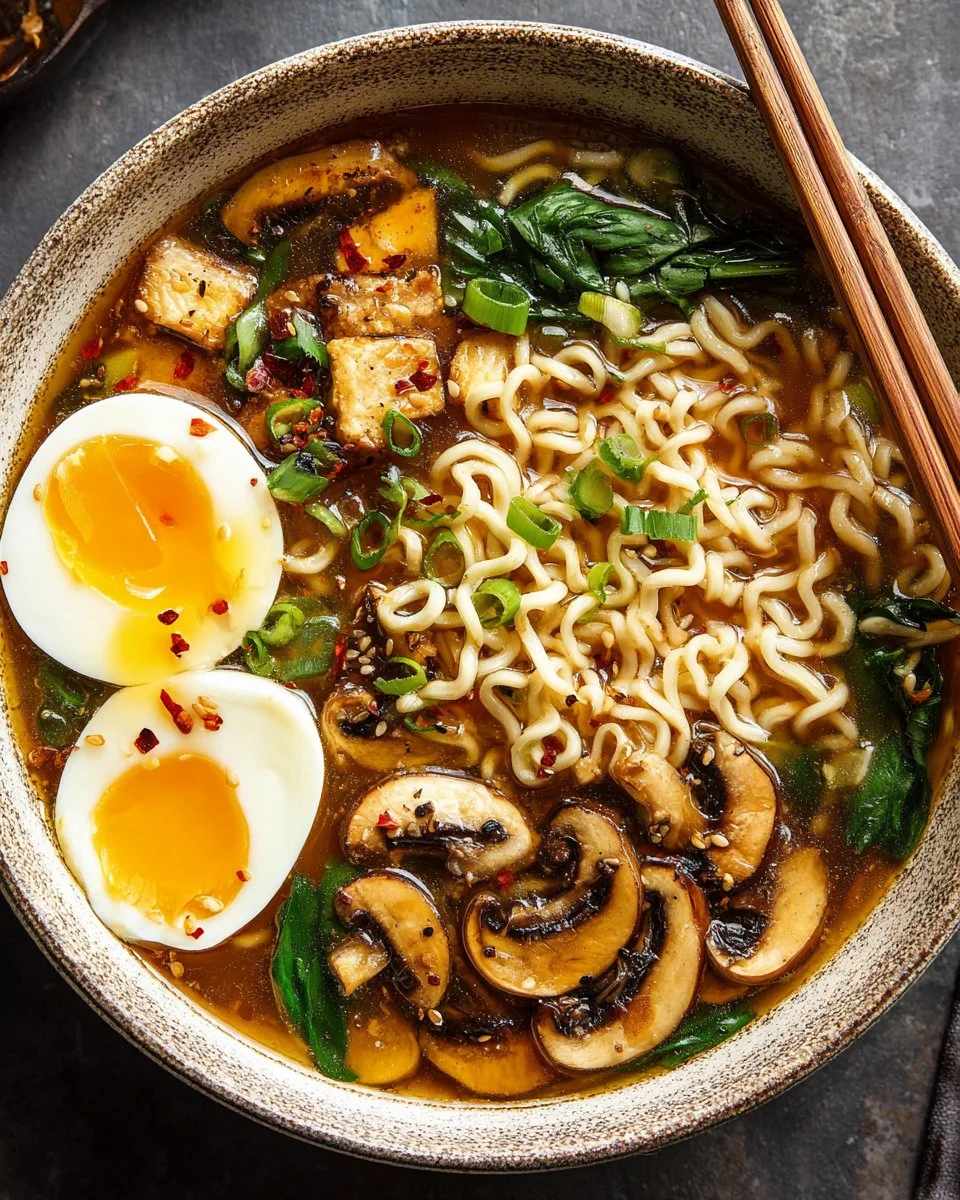 Bowl of homemade ramen with fresh vegetables and broth