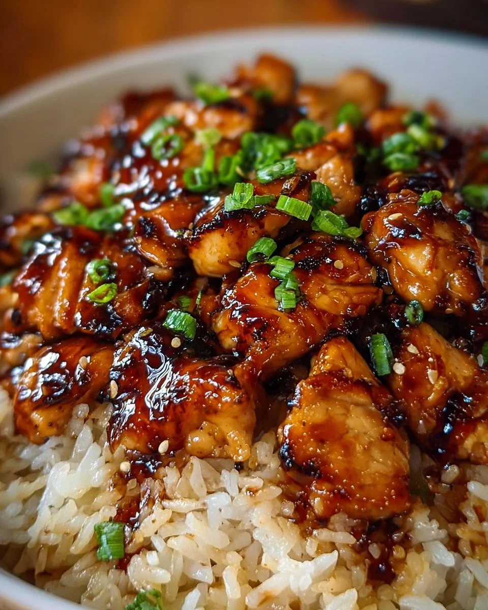 Delicious plate of Honey BBQ Chicken served with rice