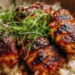 Delicious honey BBQ glazed chicken thighs, perfectly cooked and ready to serve