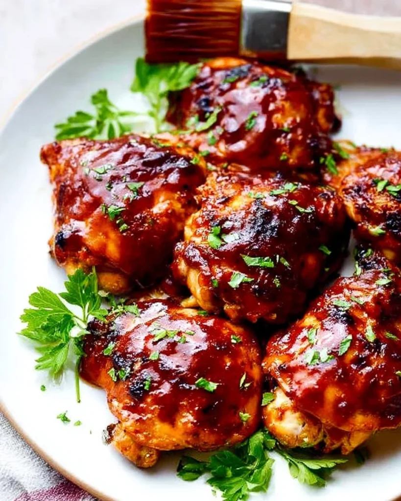 Delicious Honey Chipotle BBQ Chicken garnished with fresh herbs.