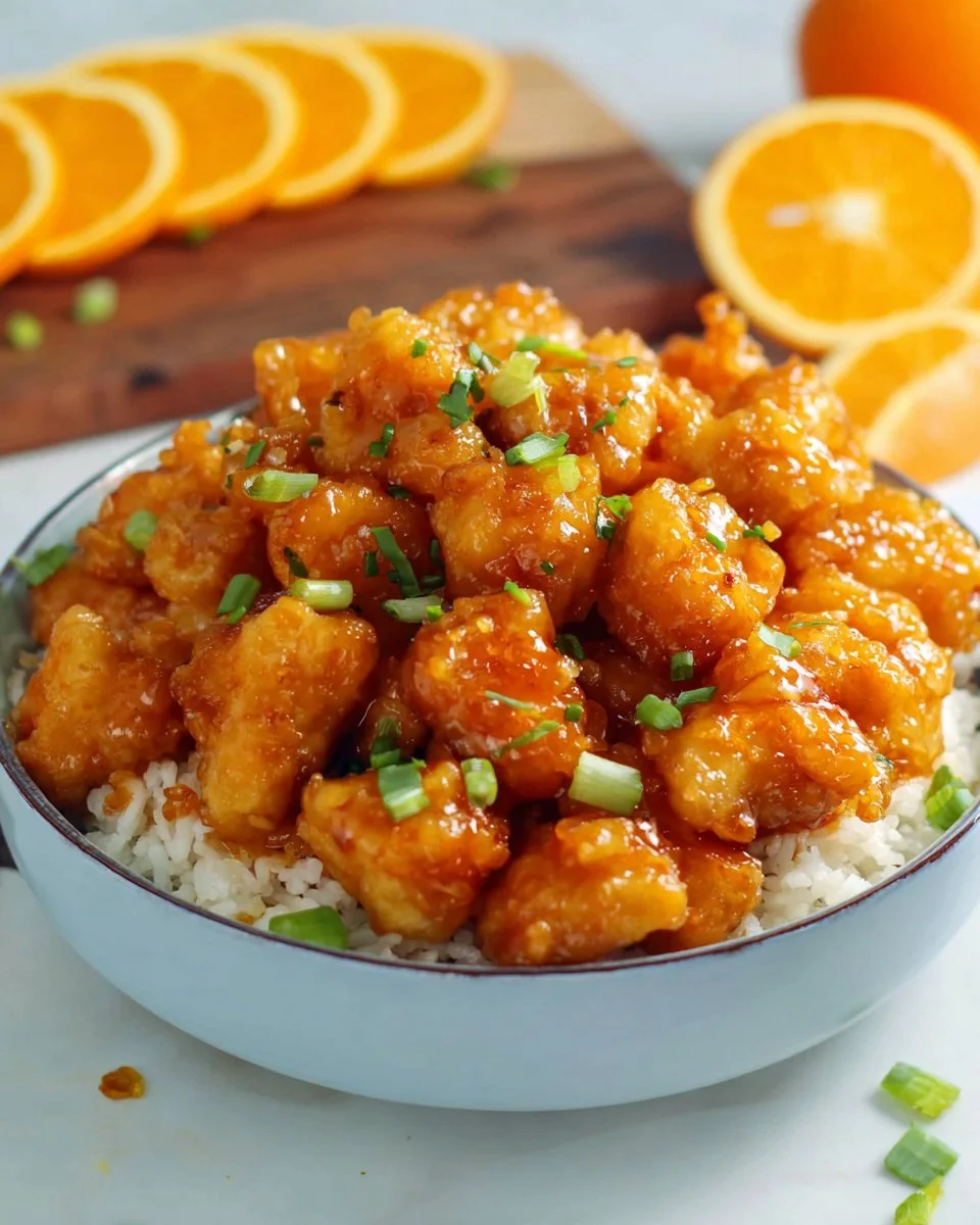 Homemade orange chicken with crispy coating and tangy sauce