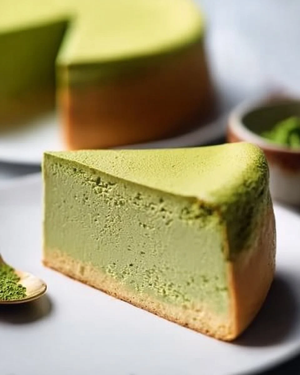 Delicious slice of Japanese Cheesecake on a white plate