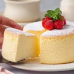 Fluffy Japanese Cotton Cheesecake served with fresh berries.